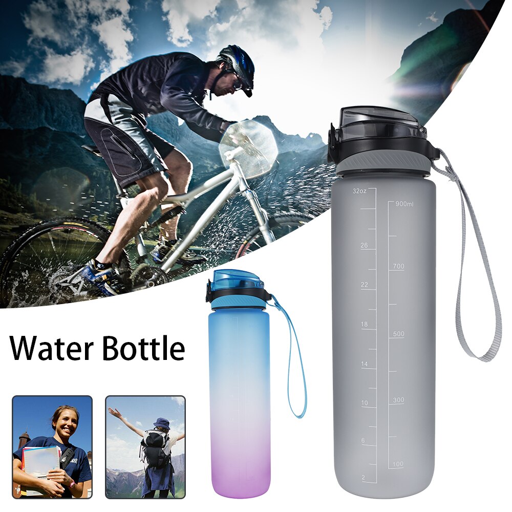 1L Outdoor Sports Water Bottle Time Marker Leakproof Motivational Travel Water Cup Portable Gym Drinking Cup Fruit Juice Bottle