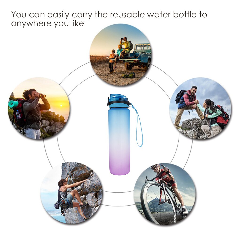 1L Outdoor Sports Water Bottle Time Marker Leakproof Motivational Travel Water Cup Portable Gym Drinking Cup Fruit Juice Bottle