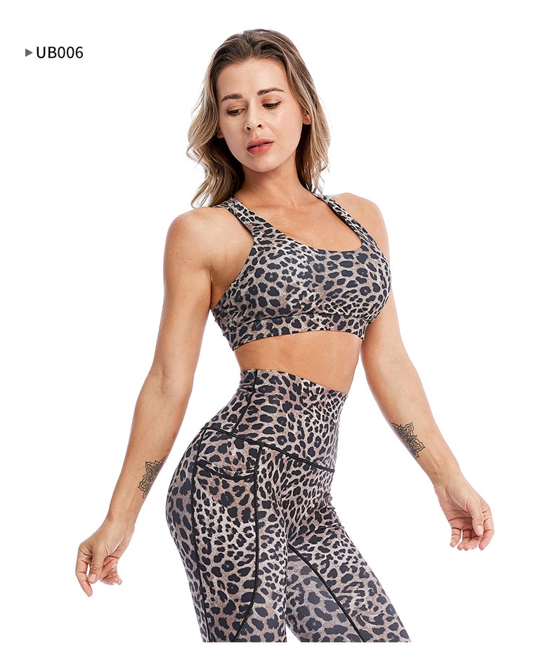 Women High Impact Yoga Bra strappy Yoga Cropped Top leopard Sports Bra Women Sportswear Fitness Gym Tank Top Running Shirt