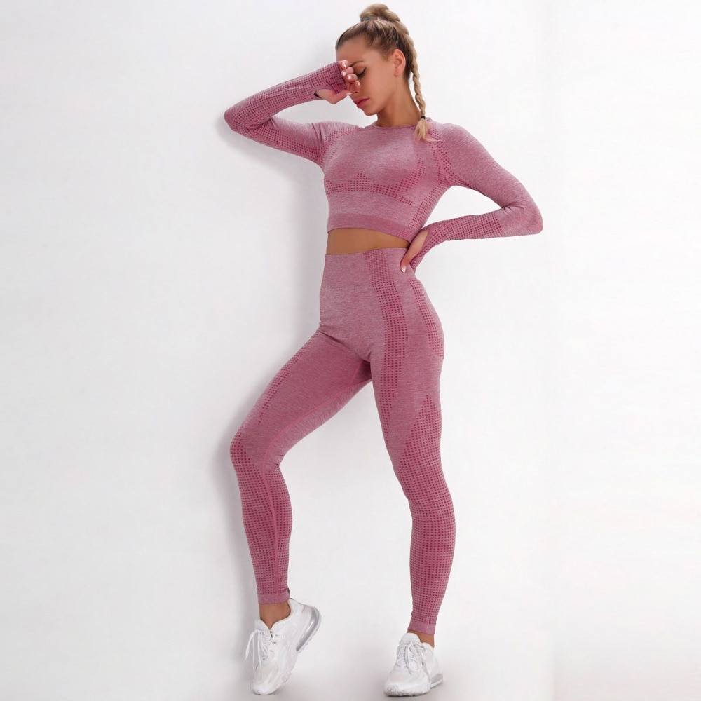 2/3/5PCS Seamless Women Sportswear Yoga Set Gym Clothes Tracksuit Long Sleeve Crop Top High Waist Leggings Fitness Sports Suits
