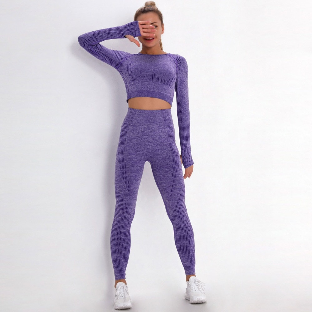 2/3/5PCS Seamless Women Sportswear Yoga Set Gym Clothes Tracksuit Long Sleeve Crop Top High Waist Leggings Fitness Sports Suits