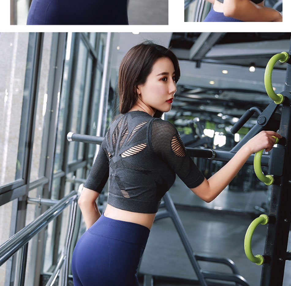 Women Vital Seamless Yoga Short Sleeve Sexy Crop Tops Mesh Sleeve T-shirt Fitness Shirts Girl Sports Wear Gym Workout Blouses