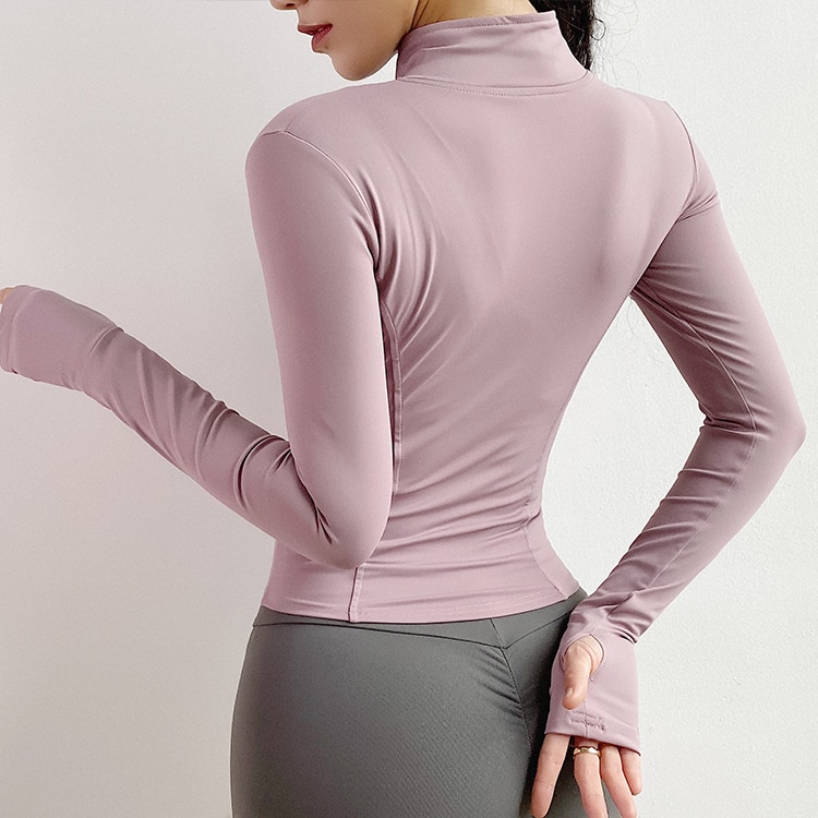 Women Athletic Sport Shirts Slim Fit Long Sleeved Fitness coat  Yoga Crop Tops with Thumb Holes Gym Jacket Workout Sweatshirts