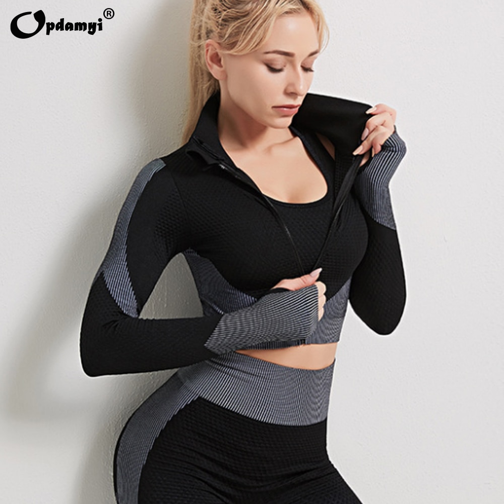 Women's Gym Exercise Suit Yoga Long Sleeve Sportswear Top Zipper