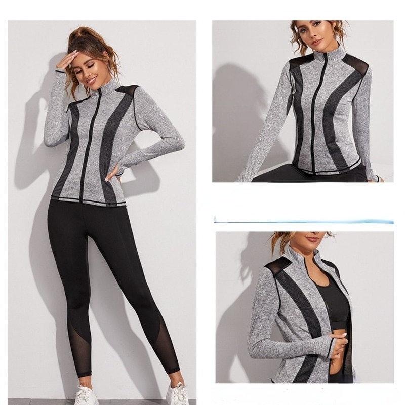 WANAYOU Quick Dry Yoga Shirt Women Breathable Gym Fitness Jacket Stand Collar Outdoor Sportswear Long Sleeve Activewear Tops