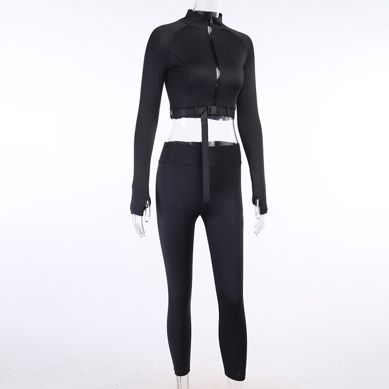 Women Tracksuit 2021 Workout Clothes for Women Sportswear Gym Clothing Black Yoga Suit for Fitness Femme Sport Outfit with Belt
