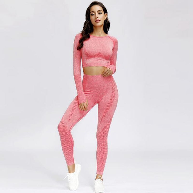 New Women Seamless Yoga Sets Fitness Sports Suits GYM Clothing tracksuit top High Waist Leggings Summer Workout sweatshirt